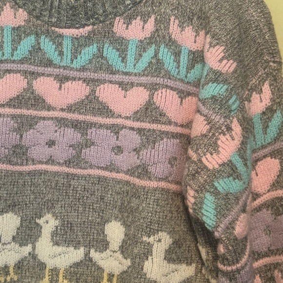 Vintage Sweater Arielle 80's Goose Duck USA Sz M-L Fairy Kawaii Novelty Kitch - Picture 2 of 5
